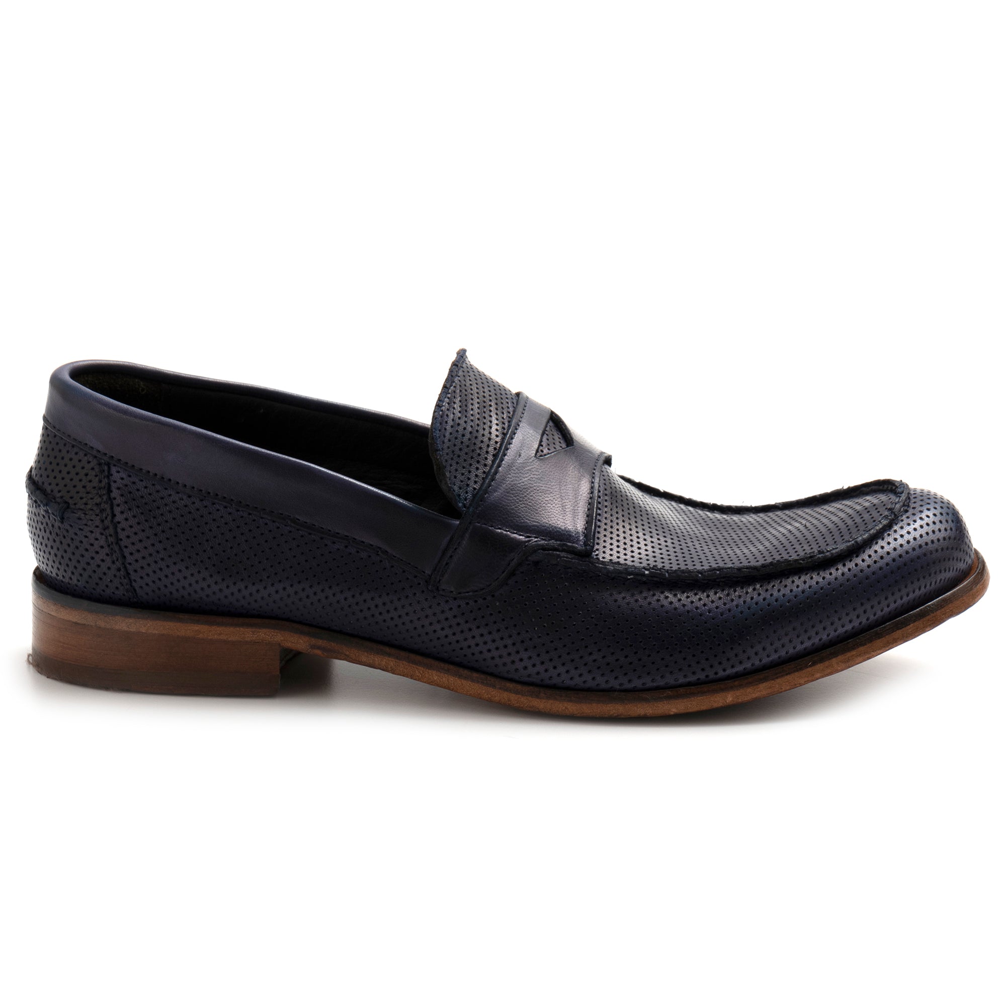 Men's JP David moccasins in micro-perforated blue leather