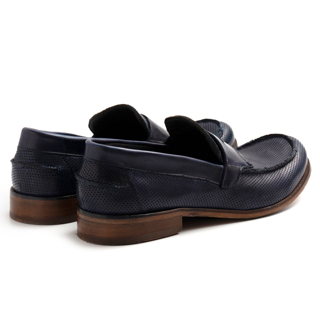 Men's JP David moccasins in micro-perforated blue leather