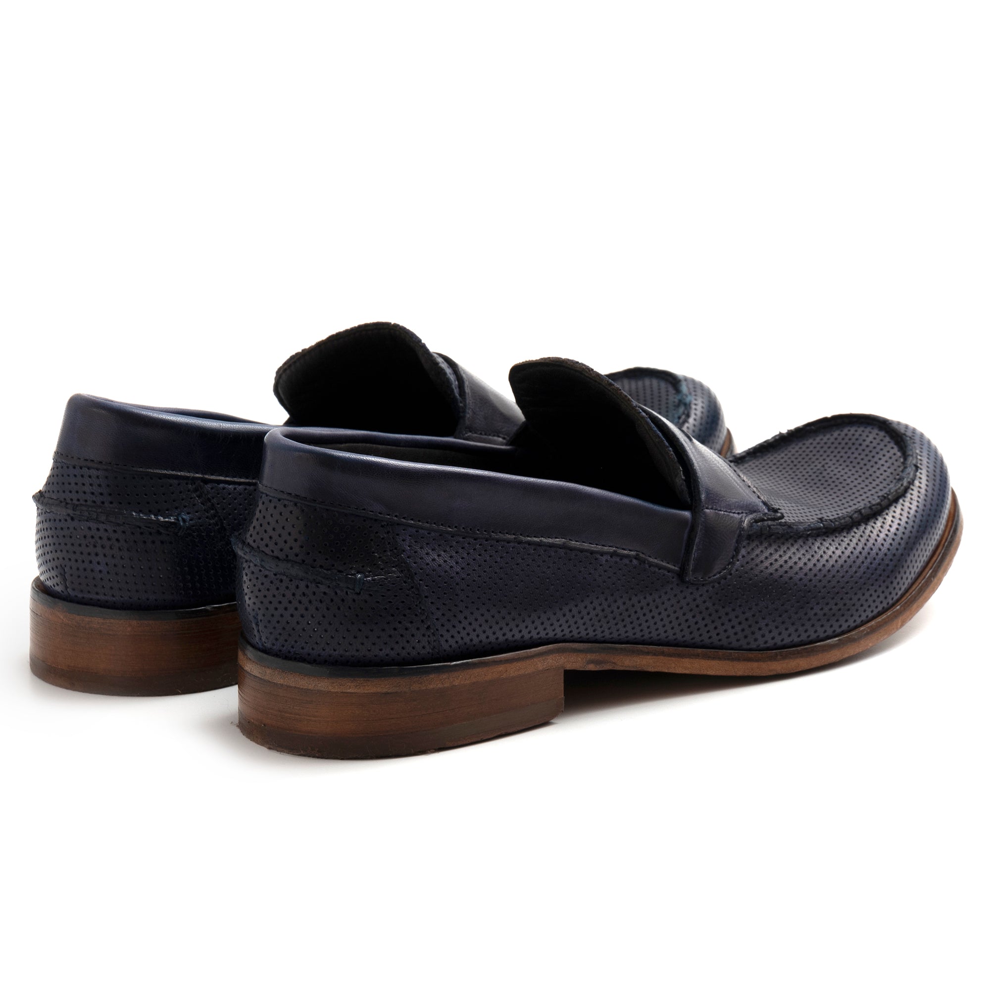 Men's JP David moccasins in micro-perforated blue leather