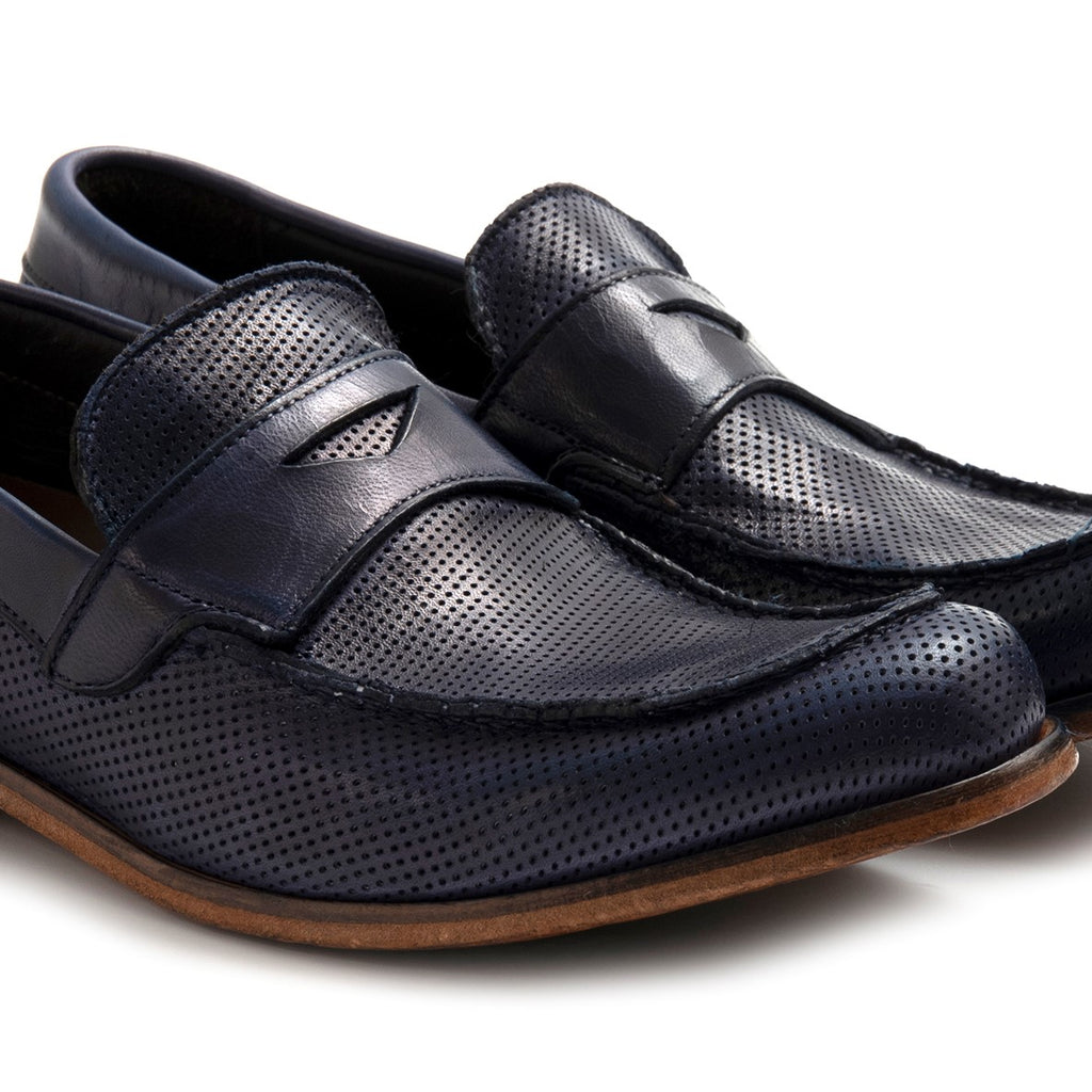 Men's JP David moccasins in micro-perforated blue leather