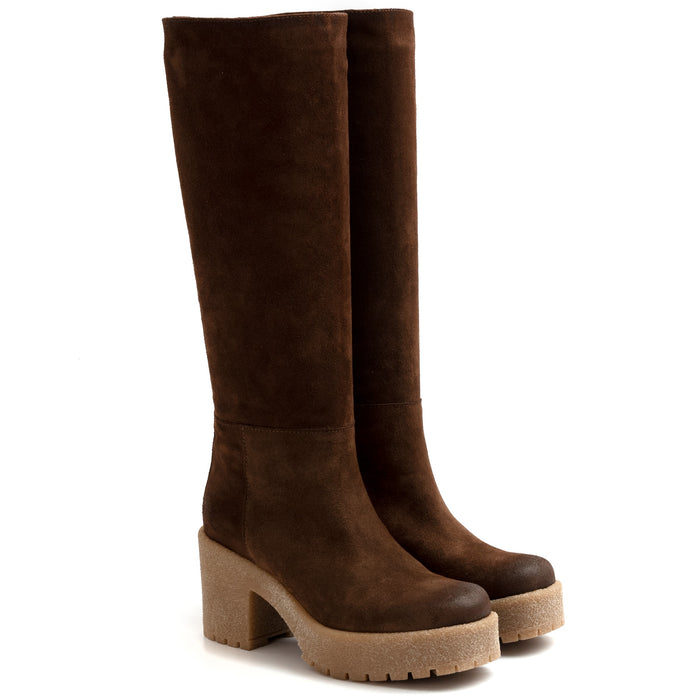 Les Tulipes brown suede heeled boots with sole