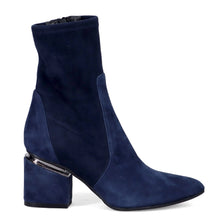 Silvia Rossini blue stretch velour ankle boots with mid heel