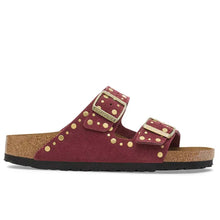 Birkenstock Arizona Rivet women's slide in burgundy suede with studs