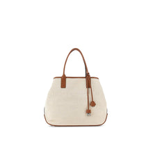 Hogan Script Small shopping bag in ivory cotton and leather
