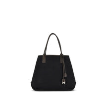 Hogan Script Small shopping bag in black cotton and dark brown leather