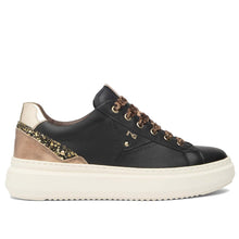 Women's Nerogiardini sneakers in black and copper leather with glitter inserts