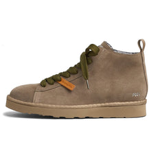 Men's ankle boot Panchic P001 in walnut suede with military laces and faux fur lining