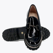 Women's Sangiorgio moccasin in black patent leather with bit detail