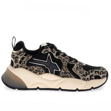 W6YZ Sarah-W. women's sneaker in gray leopard suede and black fabric