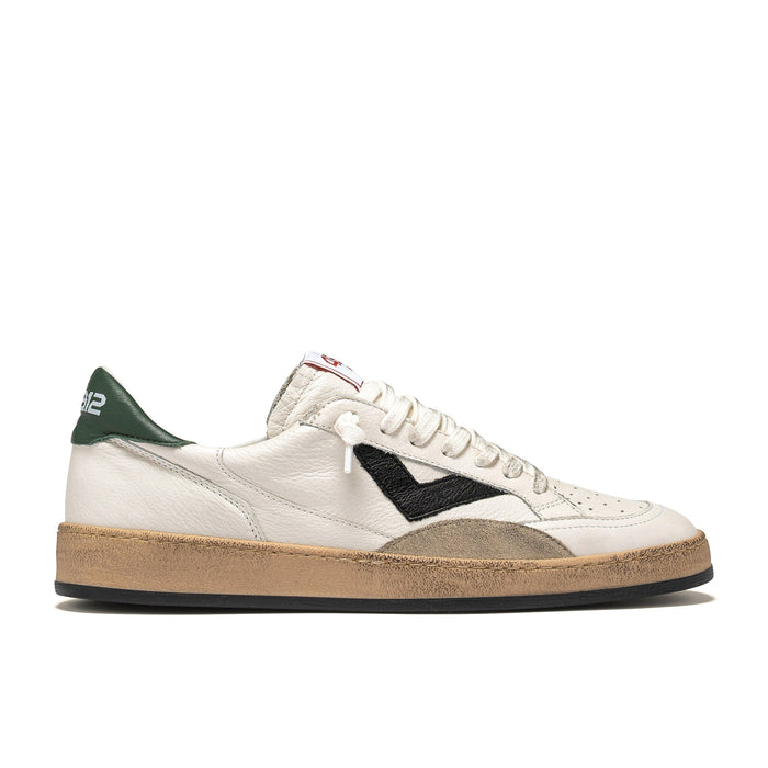 4B12: PlayNew men's low-top sneaker in white leather with black and green details