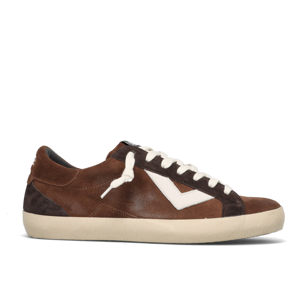 4B12: Suprime men's low-top sneakers in vintage cognac and brown suede with white details