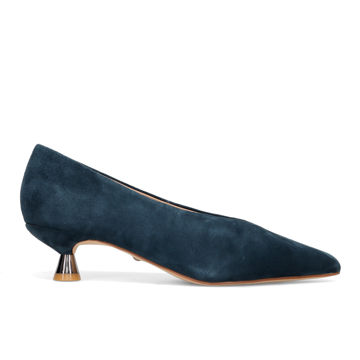 Alma en Pena: Women's pump with "flared" heel in navy blue suede