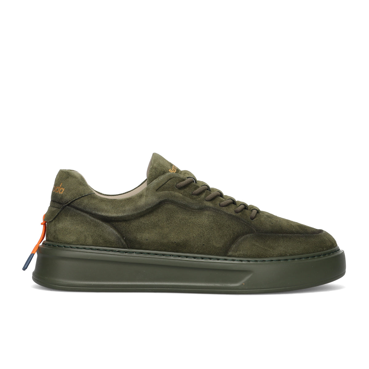 BARRACUDA: Men's Phoenix slip-on sneakers in military green airbrushed suede
