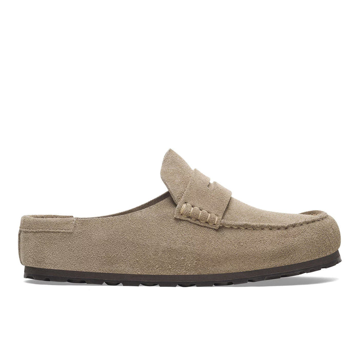 BIRKENSTOCK: Naples Wrapped women's loafer-style mule in beige suede with anatomical footbed