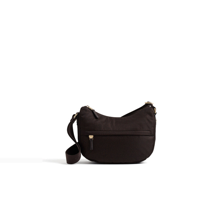 BORBONESE: B-Club Luna women's shoulder bag, small size, in chocolate brown Op printed fabric