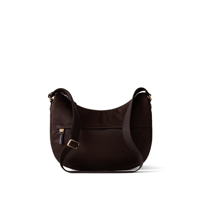 BORBONESE: Medium shoulder bag B-Club Luna Bag in recycled Op fabric, chocolate brown