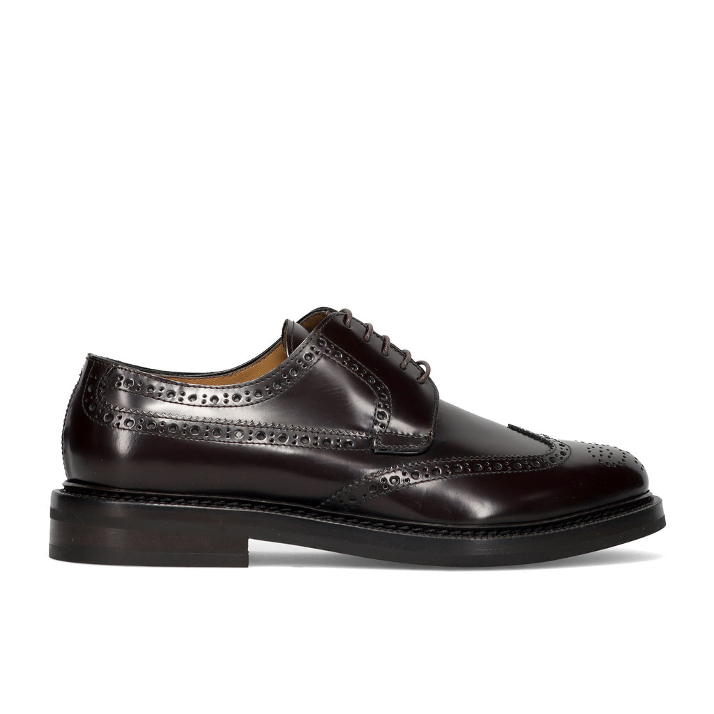 BOTTI: Men's derby lace-up shoe in burgundy brushed leather with wingtip brogue detailing