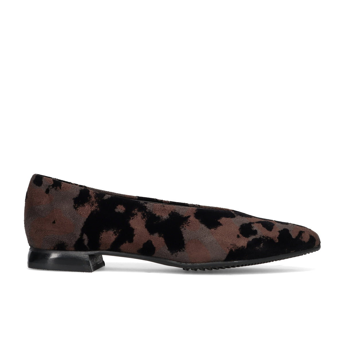 BRUNATE: Women's shoe in water-repellent suede with brown and black camouflage print