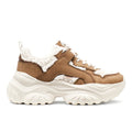 BUFFALO: Bliss Warm women's vegan chunky sneaker in brown faux leather and beige teddy fabric