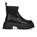 BUFFALO: Aspen women's ankle boot in black vegan leather with knit sock and maxi ridged sole