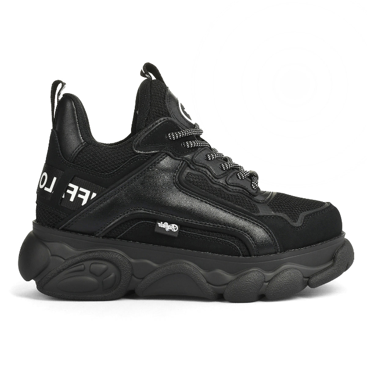 BUFFALO: Women's black vegan platform sneakers CLD Chai with white lettering