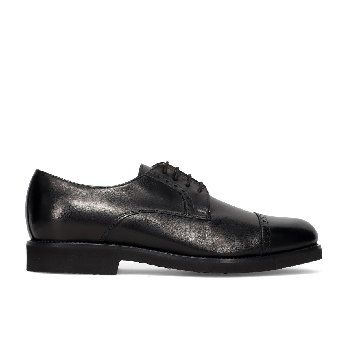 CALPIERRE: Men's black soft leather lace-up derby shoes with removable insole and toe cap