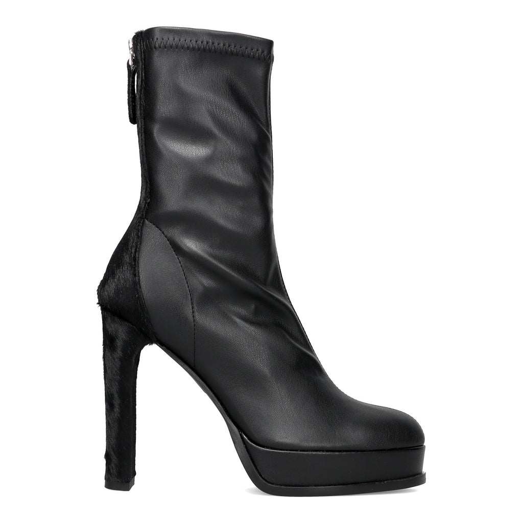 CHANTAL: Women's stretch bootie with black ponyhair inserts, high heel and platform