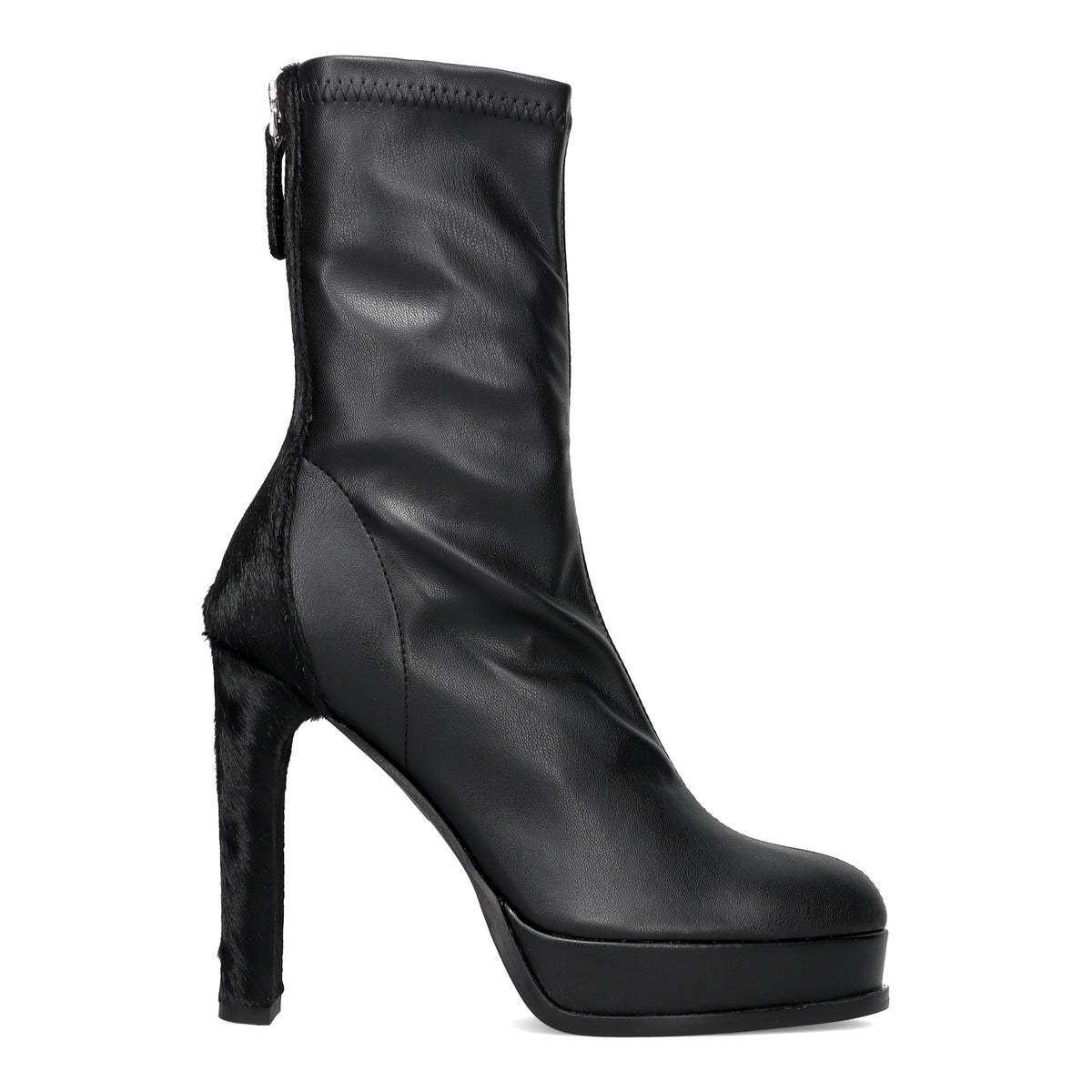 CHANTAL: Women's stretch bootie with black ponyhair inserts, high heel and platform