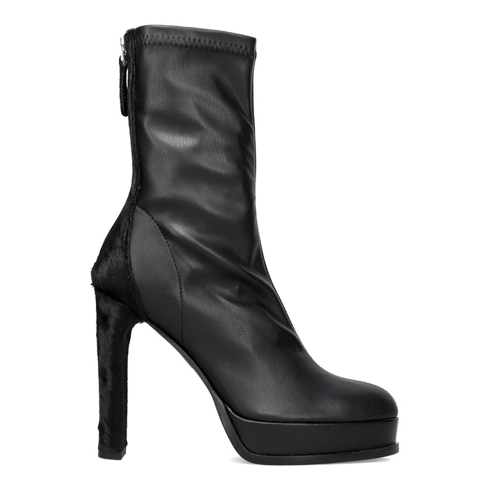 CHANTAL: Women's stretch bootie with black ponyhair inserts, high heel and platform