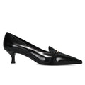 CHANTAL: Elegant women's loafer in black leather and pony hair with spool heel