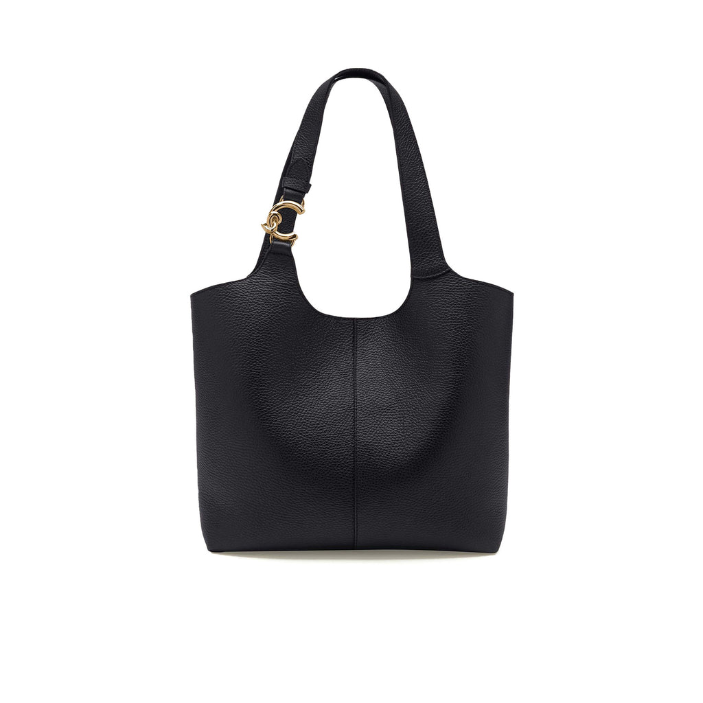COCCINELLE: Coccinelle C-Easy large women's shopping bag in grained black leather