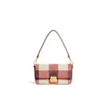 COCCINELLE: Medium C-Me Lock bag in pink and berry suede with vichy patchwork design