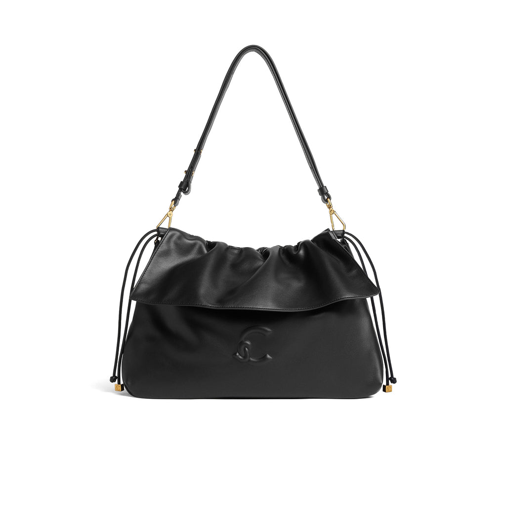 COCCINELLE: Medium Lia bag in soft black leather with drawstring closure