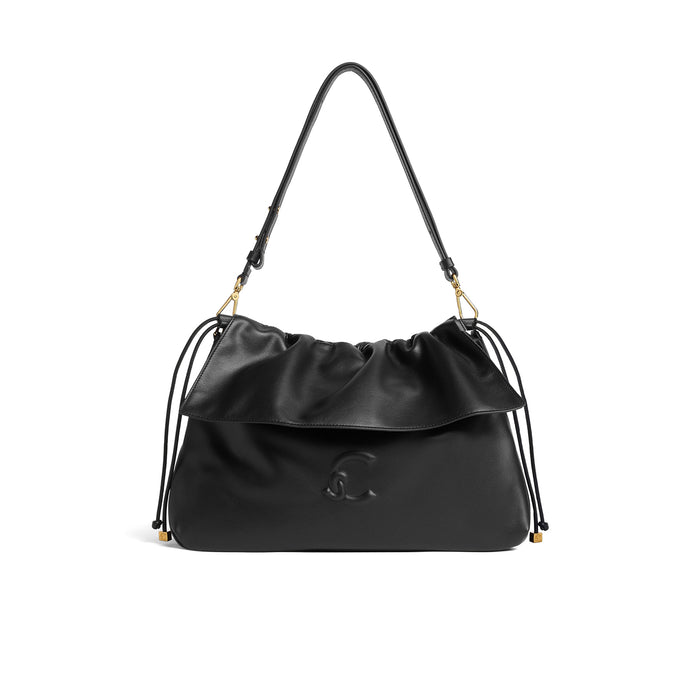 COCCINELLE: Medium Lia bag in soft black leather with drawstring closure