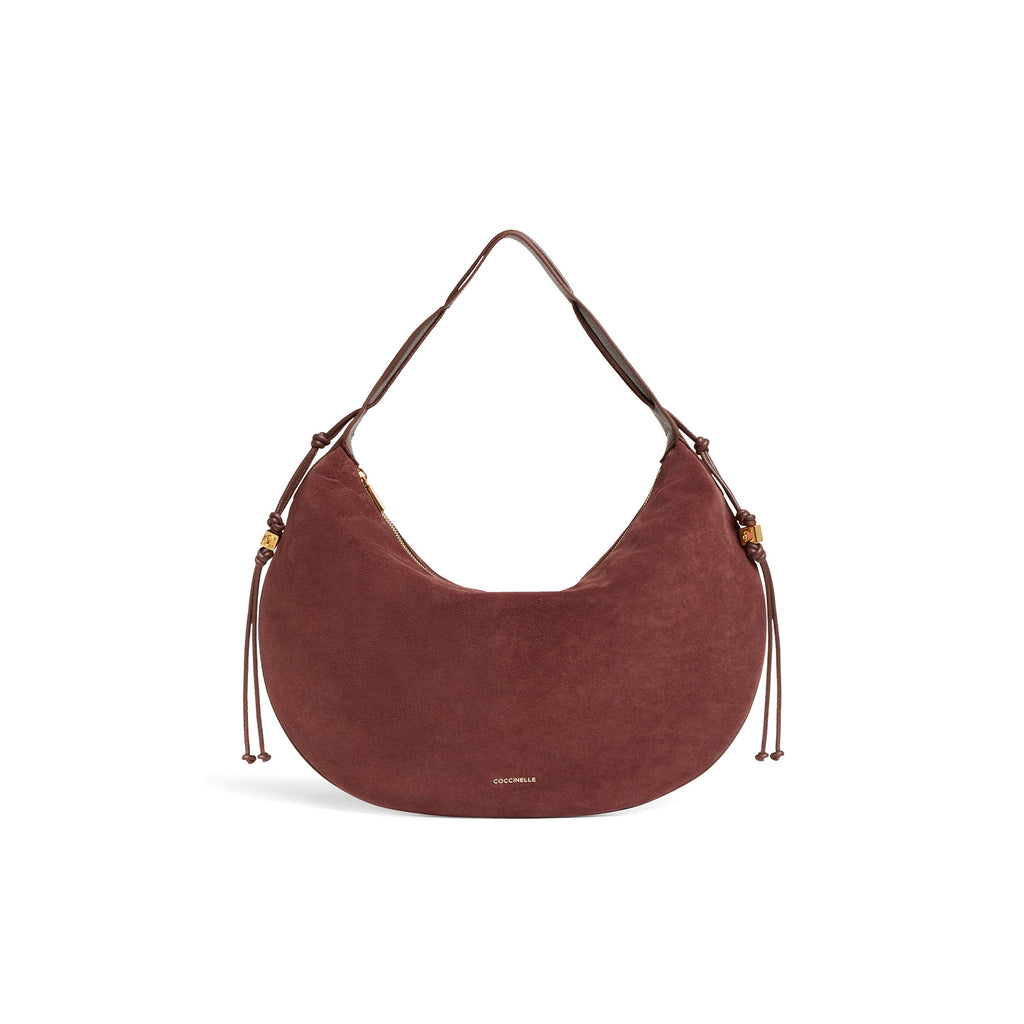 COCCINELLE: Large shoulder bag for women, Thess, in burgundy suede leather