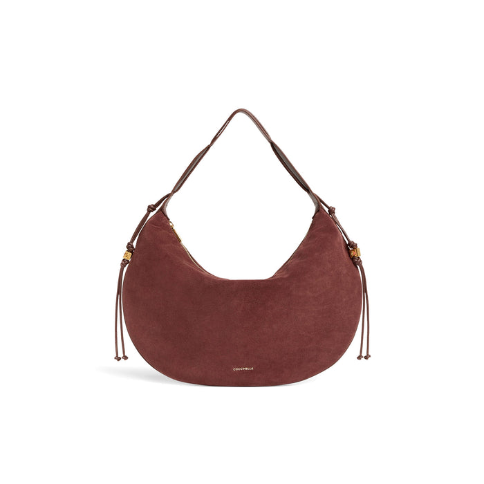 COCCINELLE: Large shoulder bag for women, Thess, in burgundy suede leather