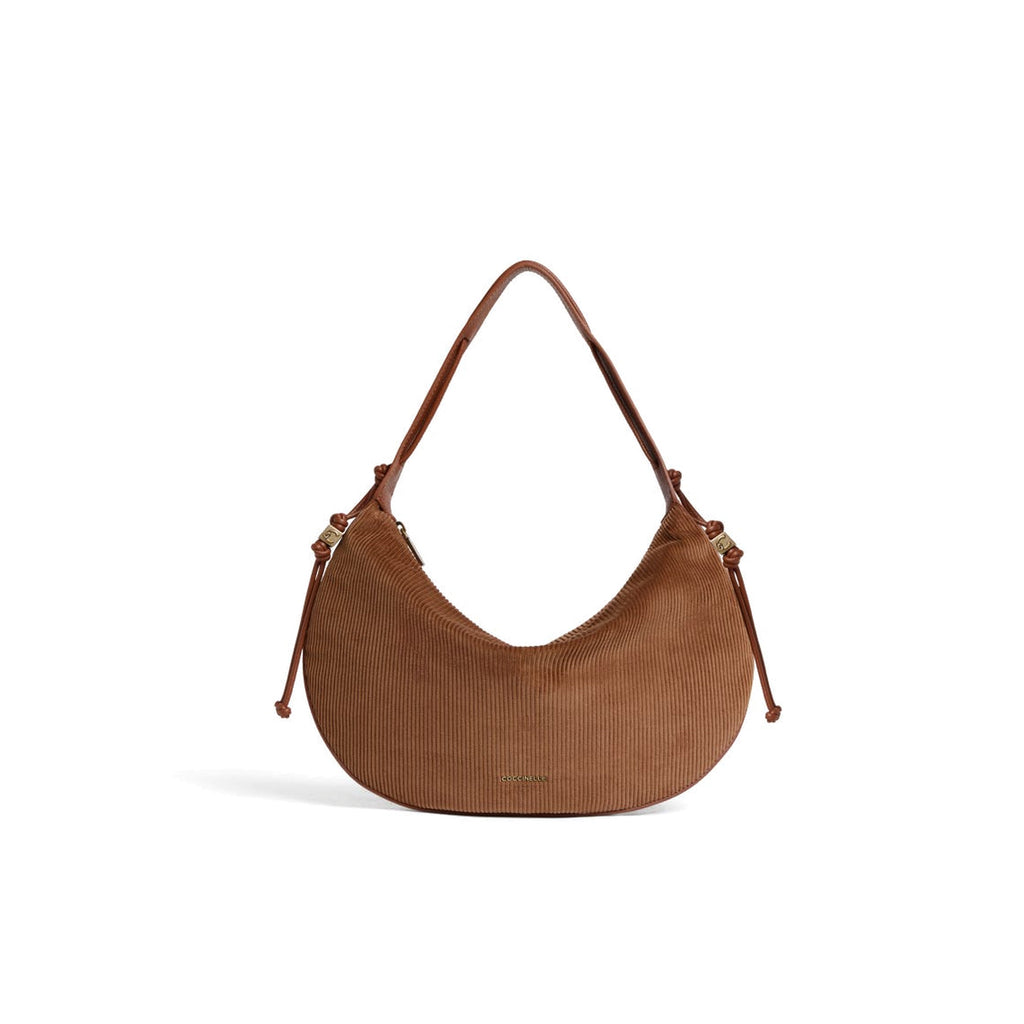 COCCINELLE: Thess medium shoulder bag in cognac ribbed fabric