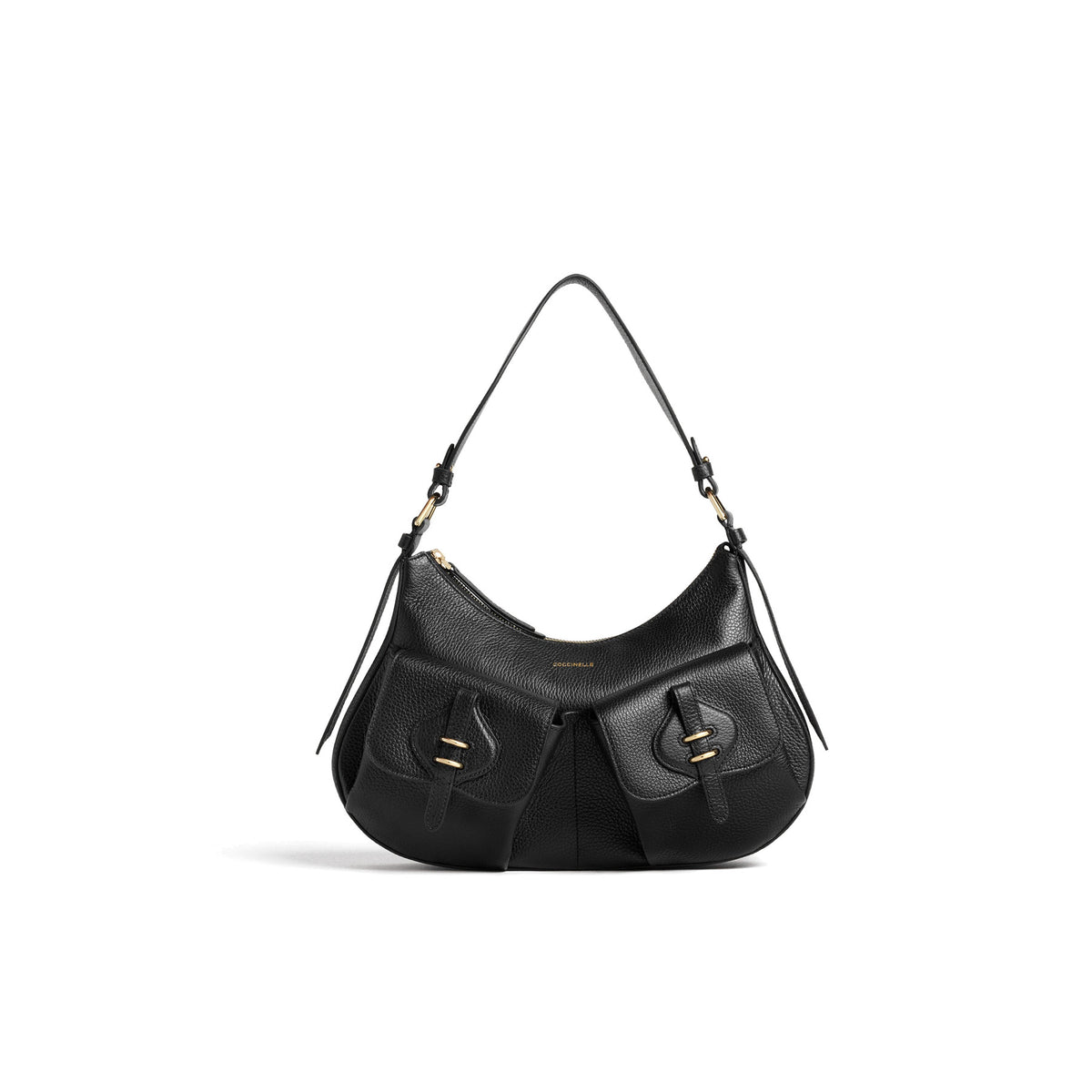 COCCINELLE: Women's medium shoulder bag Mavery Pocket in black hammered leather