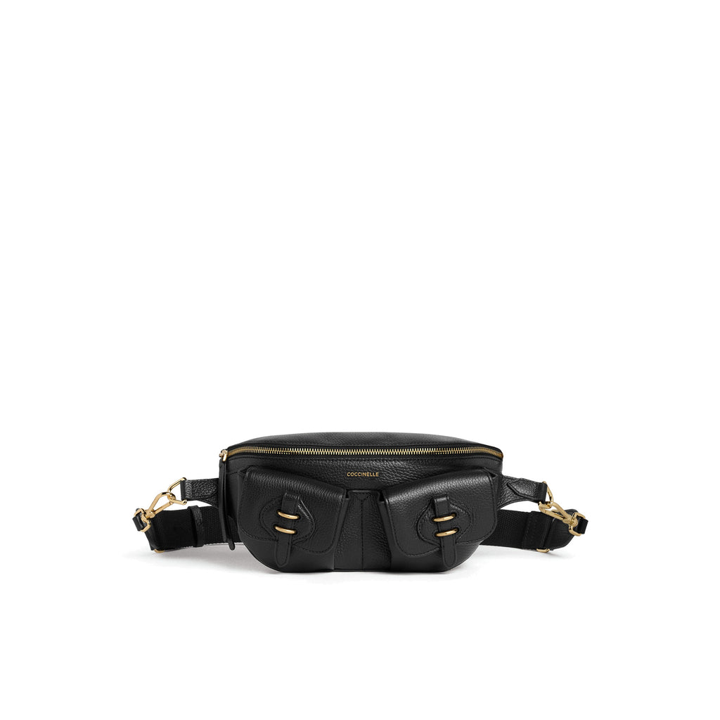 COCCINELLE: Small women's belt bag Mavery Pocket in black hammered leather