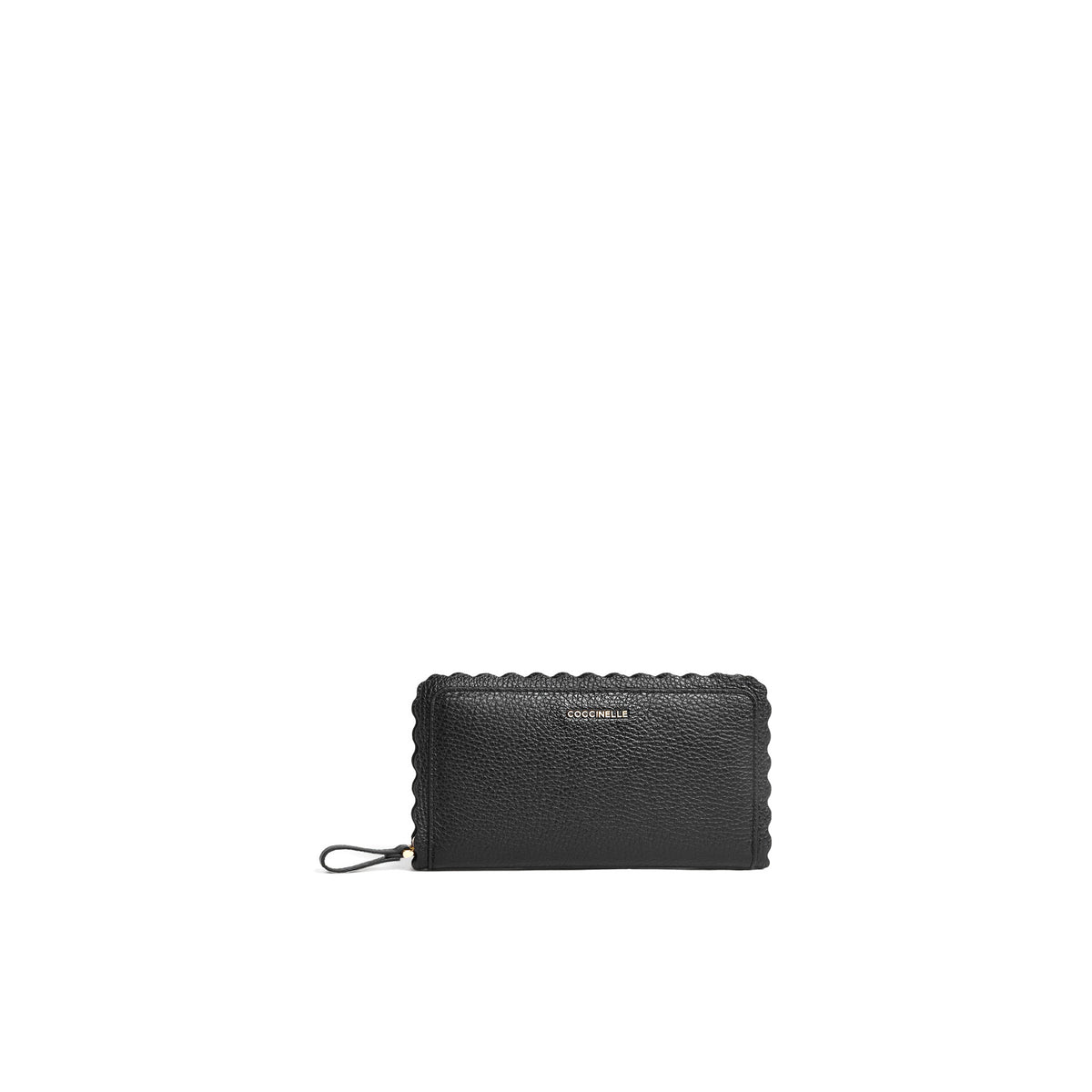 COCCINELLE: zip-around wallet Leather lace in black hammered leather