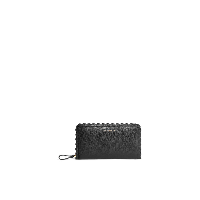 COCCINELLE: zip-around wallet Leather lace in black hammered leather