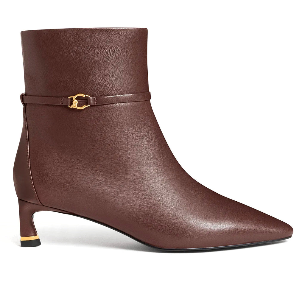 COCCINELLE: Women's C-Look ankle boot in burgundy leather with a comfortable stiletto heel