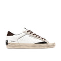Crime London: Men's Distressed City sneakers in white leather with brown accents