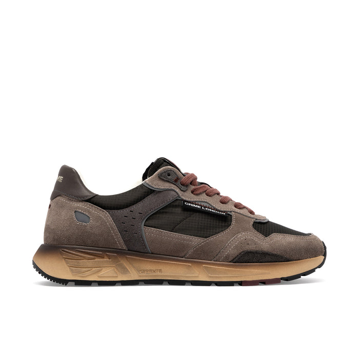 Crime London: Rush men's running sneaker in brown suede and technical fabric