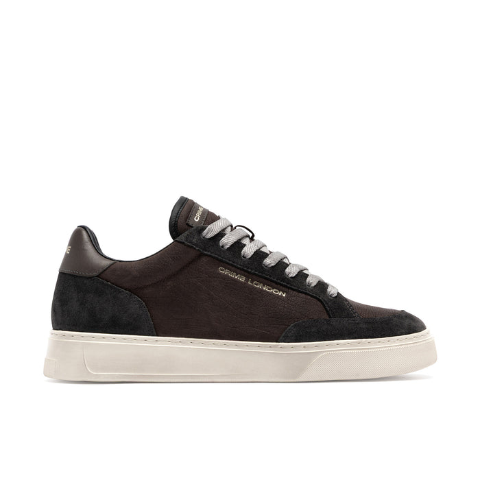 Crime London: Men's Eclipse sneakers in brown and grey leather and suede