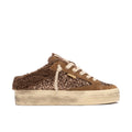 Crime London: Women's Soho mule sneaker in brown suede and bronze glitter with teddy lining