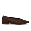 CRISTIN: Refined women's flat pointed-toe shoe in brown fabric with rhinestones and a V-neckline