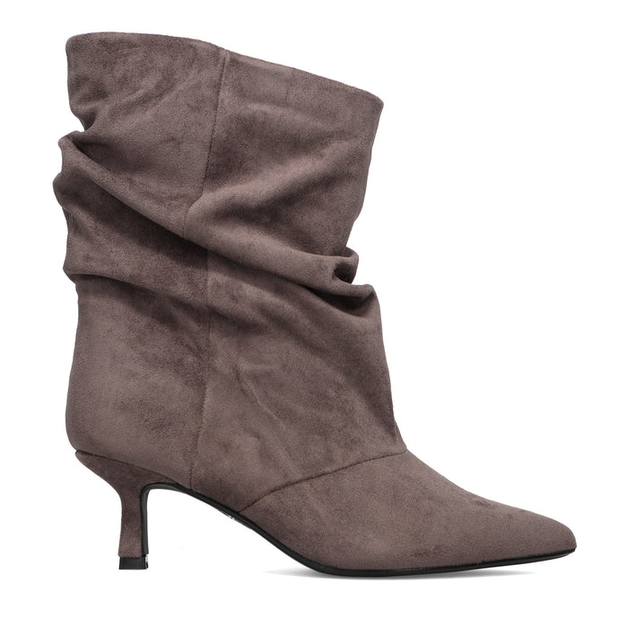 CRISTIN: Susan women's ankle boot in grey eco-suede with ruched shaft and spool heel
