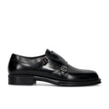 FABI: Elegant men's double monk strap shoe in black brushed leather