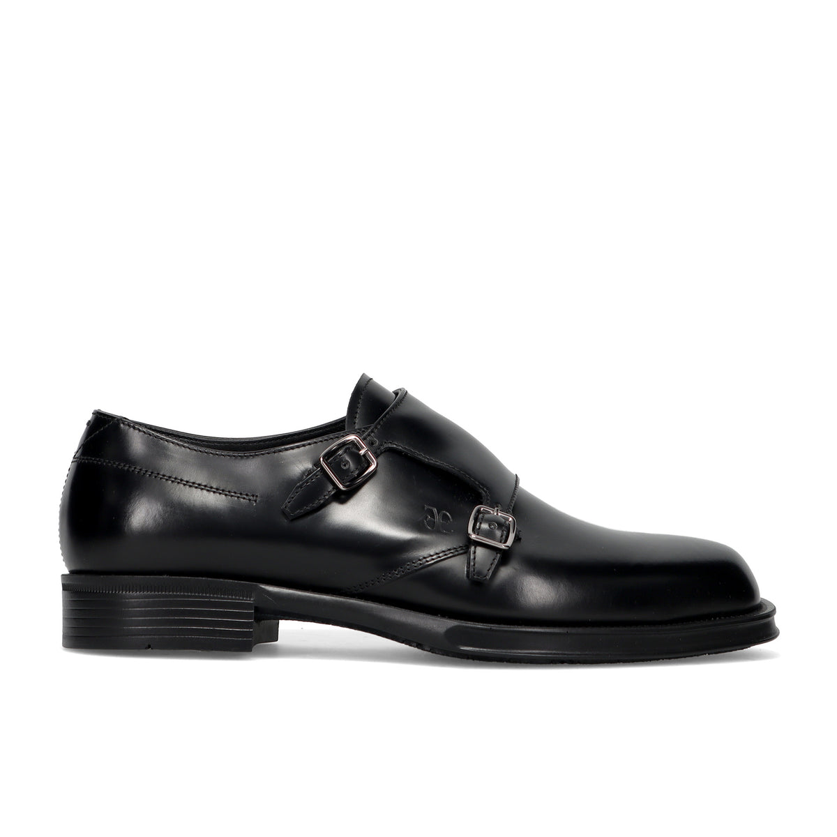 FABI: Elegant men's double monk strap shoe in black brushed leather